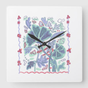 Blumendarstellung Quadratische Wanduhr