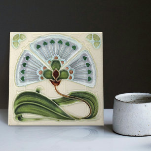 Blumendekor im Jugendstil Vintage Deco Fliese