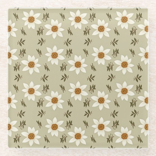 Blumendekoration in Weiß und Beige Glasuntersetzer (Vorderseite)