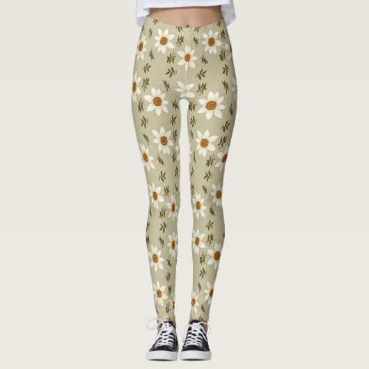 Blumendekoration in Weiß und Beige Leggings (Vorderseite)