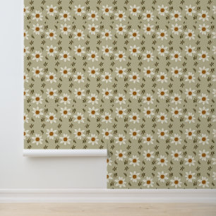 Blumendekoration in Weiß und Beige Tapete