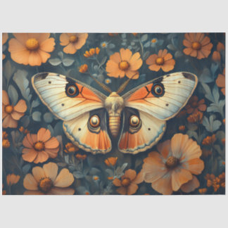 Blumendekoupage der oralen Orangen und Weißmotten Seidenpapier