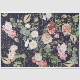 Blumendekoupage Rosa Blume Rose Navy Blue Gold Seidenpapier