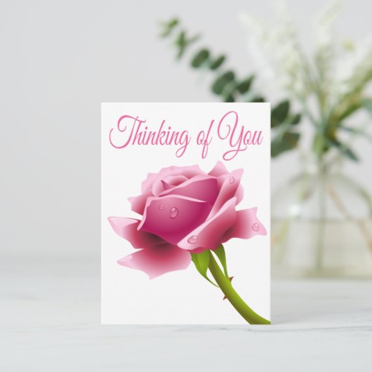 Blumendenken Sie Rosa Blume Postkarte (Stehend Vorderseite)