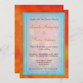 Blumendesign auf einer orangen Hintergrundhochzeit Einladung (Vorne/Hinten)