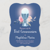 Blumendesign blauer Kreide Erste Kommune Einladung (Vorderseite)