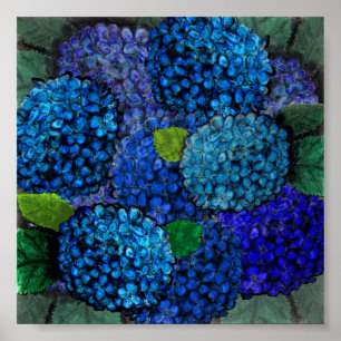 Blumendesign, Blue Hydrangea Print Poster