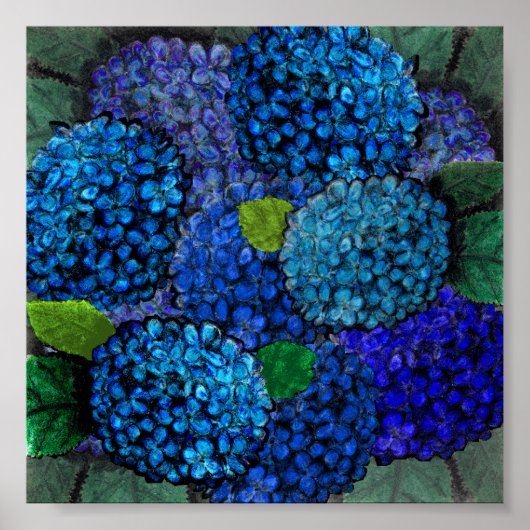 Blumendesign, Blue Hydrangea Print Poster (Vorne)
