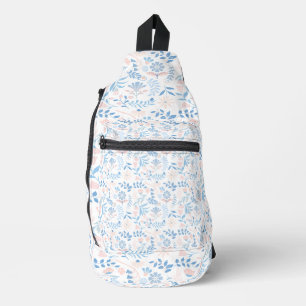 Blumendesign Boho Blockdruck blau rosa Mädchenhaft Crossbody Bag