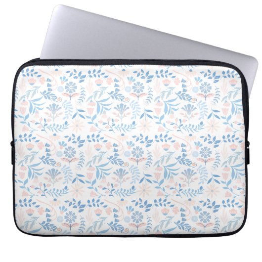 Blumendesign Boho-Blockdruck blau rosa Mädchenhaft Laptopschutzhülle (Vorderseite)