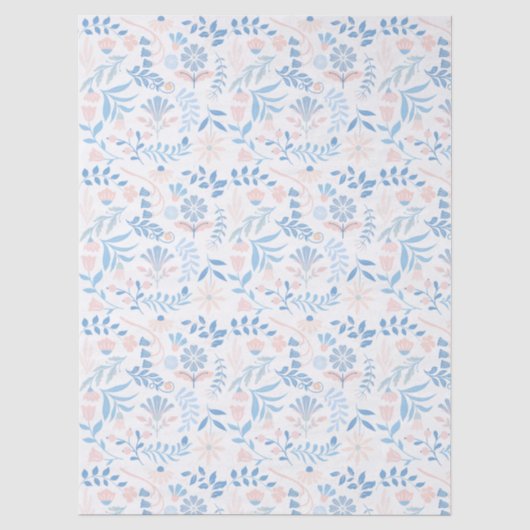 Blumendesign Boho-Blockdruck blau rosa Mädchenhaft Seidenpapier (Vorderseite)