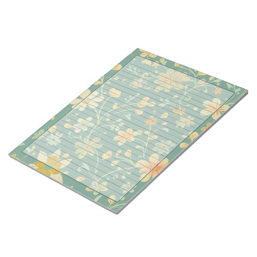 Blumendesign der 1950er Jahre in einem grünen Retr Notizblock (angewinkelt)