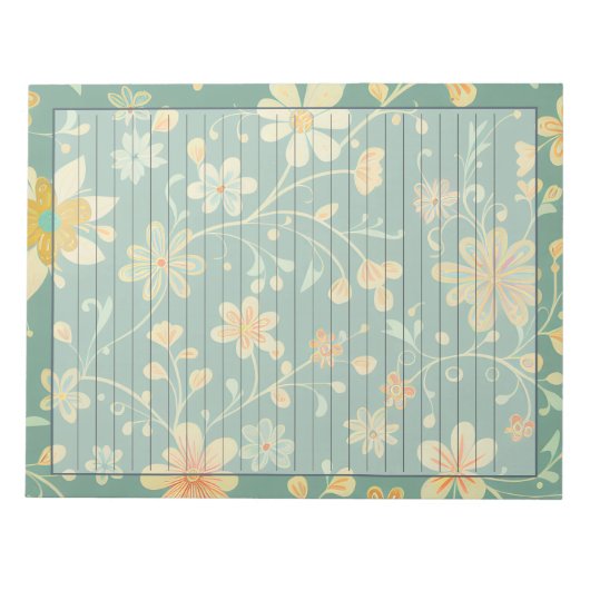 Blumendesign der 1950er Jahre in einem grünen Retr Notizblock (Vorderseite)