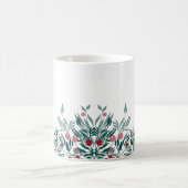 Blumendesign, grüne Äste und rote Beeren Kaffeetasse (Mittel)