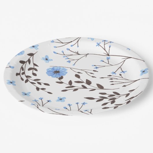 Blumendesign in blau und braun pappteller (Schrägansicht)