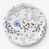 Blumendesign in blau und braun pappteller (Vorderseite)