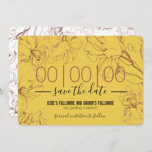 Blumendesign in Gelb-Mustard-BG-Hochzeit für Kontu Save The Date (Vorne/Hinten)