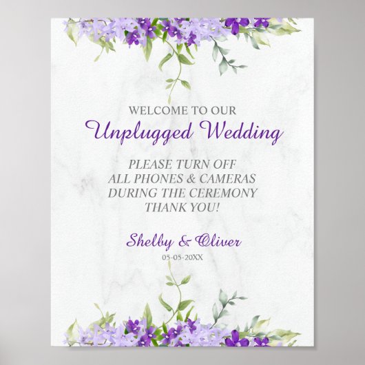 Blumendesign in Lila, nicht gesteckter Hochzeit Poster (Vorne)