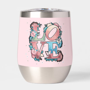 Blumendesign LOVE mit Schmetterlingen Wasserflasch