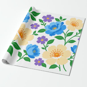 Blumendesign mit blauen, cremefarbenen und violett geschenkpapier