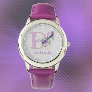 Blumendesign mit Name & Initiale Kinderuhr Armbanduhr