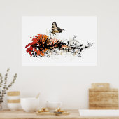 Blumendesign mit Schmetterling Poster (Küche)
