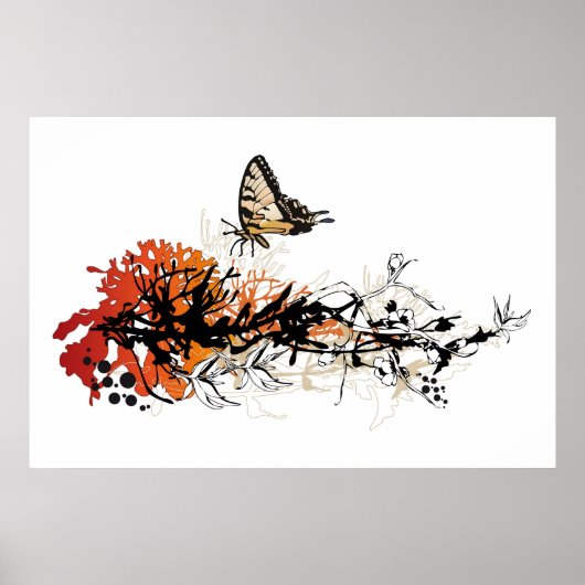Blumendesign mit Schmetterling Poster (Vorne)