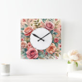 Blumendesign Quadratische Wanduhr (Zuhause)
