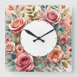 Blumendesign Quadratische Wanduhr
