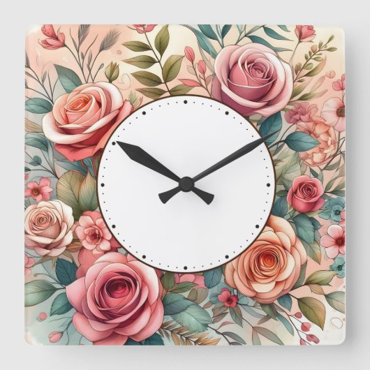 Blumendesign Quadratische Wanduhr (Vorderseite)