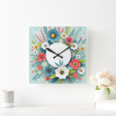 Blumendesign Quadratische Wanduhr (Zuhause)