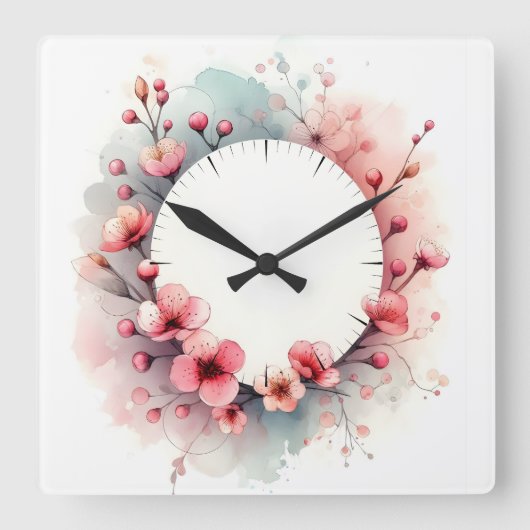 Blumendesign Quadratische Wanduhr (Vorderseite)