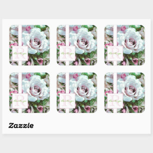 Blumendesign Rosa Rose Monogramm Quadratischer Aufkleber