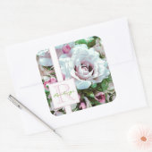 Blumendesign | Rosa Rose | Monogramm Quadratischer Aufkleber (Umschlag)