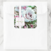 Blumendesign | Rosa Rose | Monogramm Quadratischer Aufkleber (Tasche)