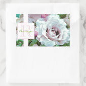 Blumendesign | Rosa Rose | Monogramm Rechteckiger Aufkleber (Tasche)