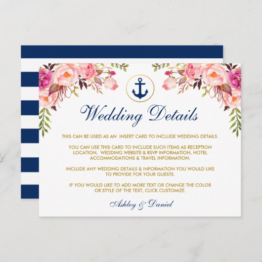 Blumendetails für Nautische Hochzeiten Blue Insert Postkarte (Vorne/Hinten)