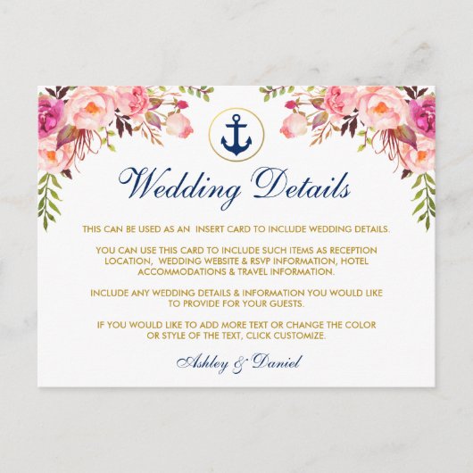 Blumendetails für Nautische Hochzeiten Blue Insert Postkarte (Vorderseite)