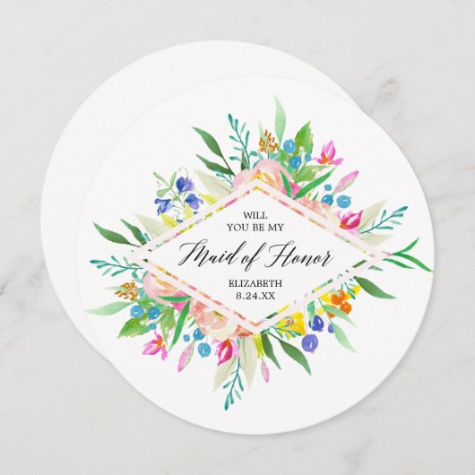 Blumendiamant-Brautjungfern-Trauzeugin Einladung (Vorne/Hinten)