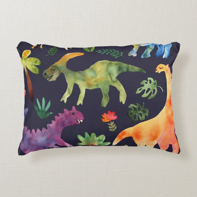 Blumendinosaurier: Design der Aquarellstoffe Dekokissen (Vorderseite)