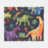 Blumendinosaurier: Design der Aquarellstoffe Fleecedecke (Vorderseite (Horizontal))