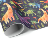 Blumendinosaurier: Design der Aquarellstoffe Geschenkpapier (Rolleneckpunkt)