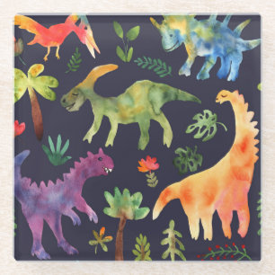 Blumendinosaurier: Design der Aquarellstoffe Glasuntersetzer