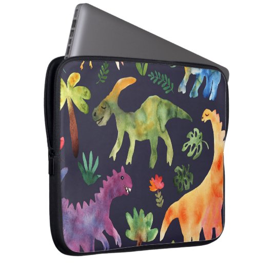 Blumendinosaurier: Design der Aquarellstoffe Laptopschutzhülle (Vorne Rechts)