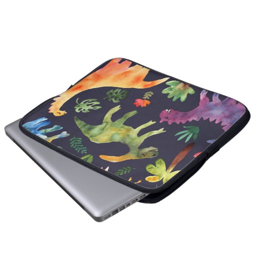 Blumendinosaurier: Design der Aquarellstoffe Laptopschutzhülle (Vorne Knopf)