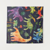 Blumendinosaurier: Design der Aquarellstoffe Wandteppich (Vorderseite (Horizontal))