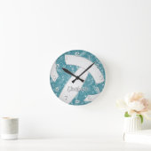 Blumendoodle aquamarines Boho-Sportvolleyball Runde Wanduhr (Zuhause)