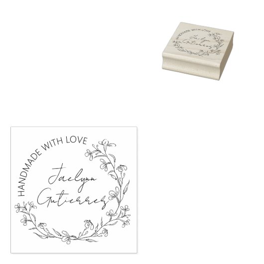Blumendoodle mit Liebe handgefertigt Gummistempel (Stempel)
