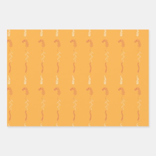 Blumendoodles auf goldgelben Orangen Geschenkpapier Set (Vorderseite 3)