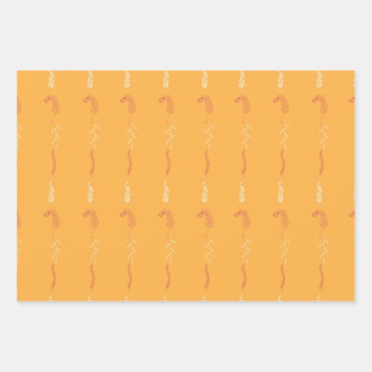 Blumendoodles auf goldgelben Orangen Geschenkpapier Set (Vorderseite)